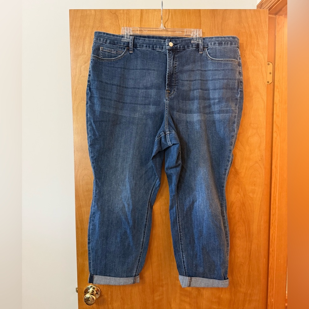 Jen7 by 7 for All Mankind Slim Boyfriend Jeans Blue Denim Cuffed Jen NWT Size 22